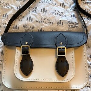 Black and white genuine leather Cambridge Satchel